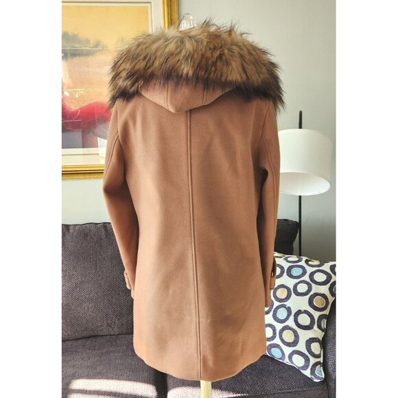 Nine West Camel Hooded Faux-Fur Trim Zip/ Snap Pea Coat Sz Sm NWT - Picture 4 of 7